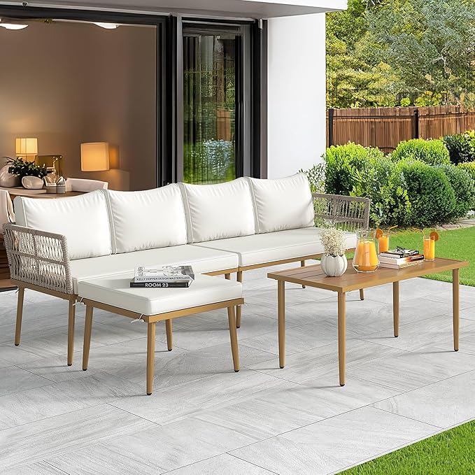 YITAHOME 6 Pieces Patio Furniture Set with Coffee Table & Washable Cushions, Wicker Rattan Conversation Sectional Set for Garden Yard Pool Beige