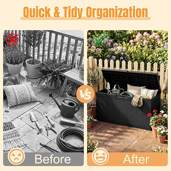 Outdoor Storage Box,95 Gallon Resin Deck Box,Waterproof & UV Resistant Lockable Package Delivery Bin,Toy Cabinet for Indoor & Outdoor