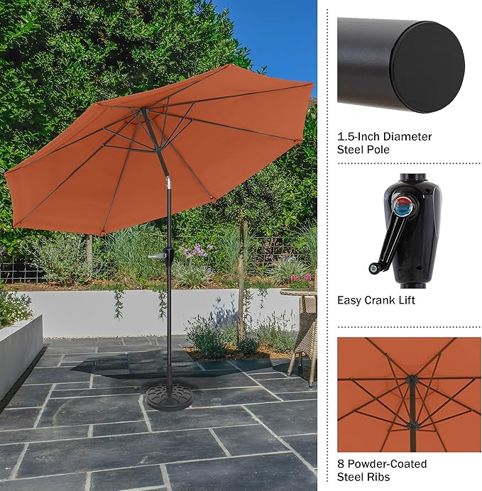 Patio Umbrella with Auto Tilt - 10ft Easy Crank Outdoor Umbrella with Vented Canopy for Deck, Balcony, Porch, Backyard, or Pool by Pure Garden (Orange)