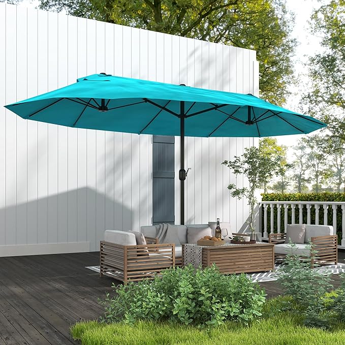 Outsunny Extra Large 15 ft Patio Umbrella, Double-Sided Wide Outdoor Umbrella with Crank Handle and Air Vents for Backyard, Deck, Pool, Market