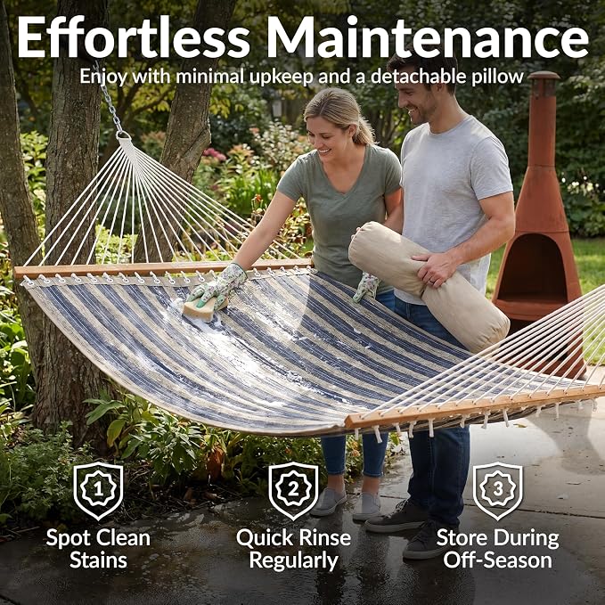 Sunnydaze Quilted Double Hammock with Stand for Outside - 440 lb Capacity Universal Black Steel Stand - UV Resistant, Quick Dry Fabric - Pillow, Chains, and Hardware Included - Mountainside