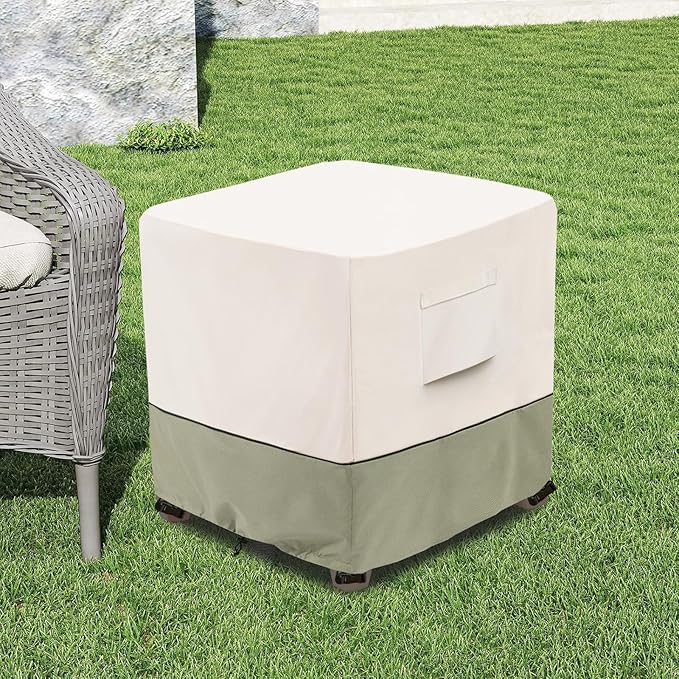 Bitubi Waterproof Patio Ottoman Cover, Heavy Duty Square Outdoor Side Table Furniture Covers Size 22L x 22W x 18H inch (Beige)