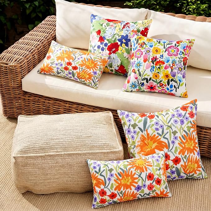 Adabana Outdoor Waterproof Floral Pillow Covers 12x20 Inch | Colorful Outdoor Pillow Covers Summer Decirative for Patio Furniture Porch Garden Pillows