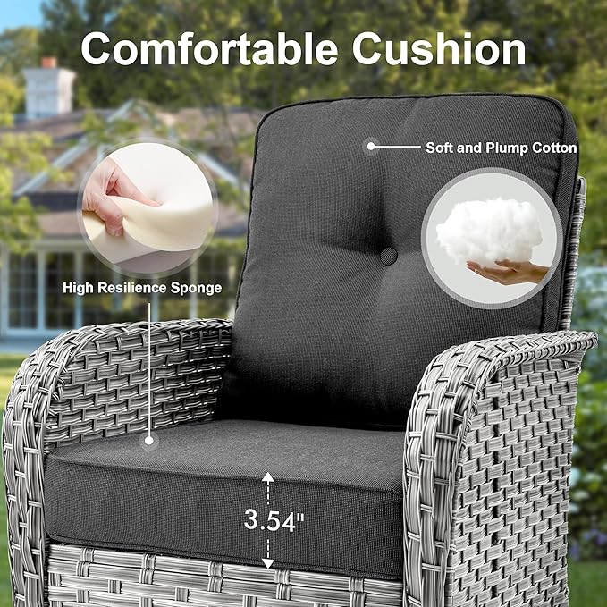 Outdoor Patio Furniture Sets,9 PCS Patio Conversation Set Outside Rattan Sectional Sofa with 42 in Square Fire Pit Table Wicker Rocking Chair Coffee Table Fit Backyard Garden Poolside Balcony