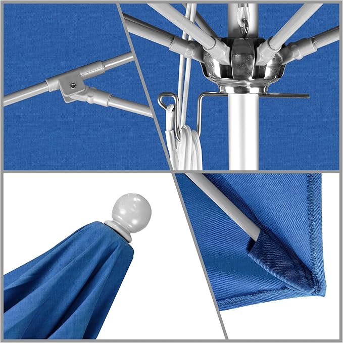 California Umbrella 11' Rd. Venture Series Contract Grade Patio Umbrella, Pulley Open, Silver Finish, Sunbrella Regatta