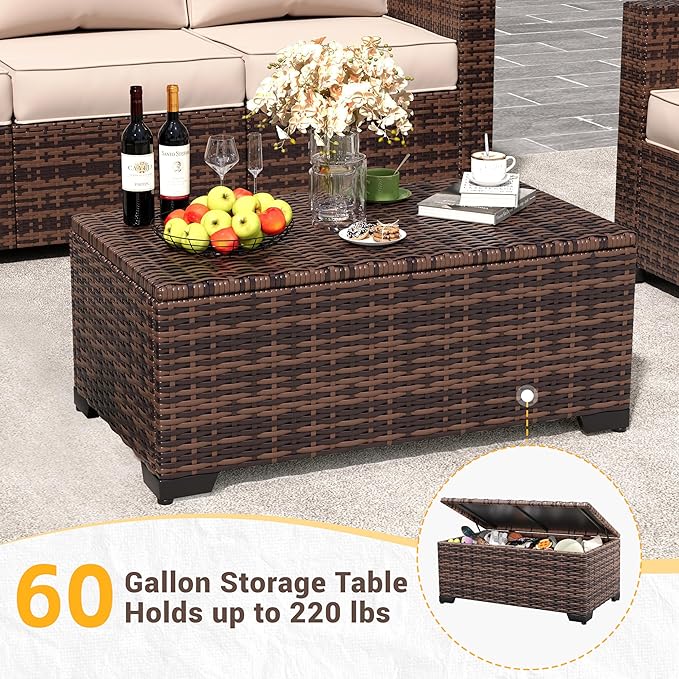 Amopatio Patio Furniture Set, Outdoor Furniture Wicker Rattan Sofa, Outdoor Sectional Set with Ottomans, Patio Conversation Set for Backyard (Khaki)