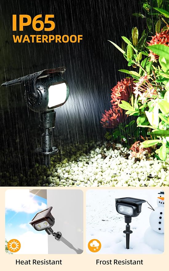 ROSHWEY Solar Spot Lights Outdoor, Waterproof Spotlights with 2 Brightness Mode, Landscape Lighting Solar Lights for Garden, Yard, Pathway (Cool White, 4 Pack)