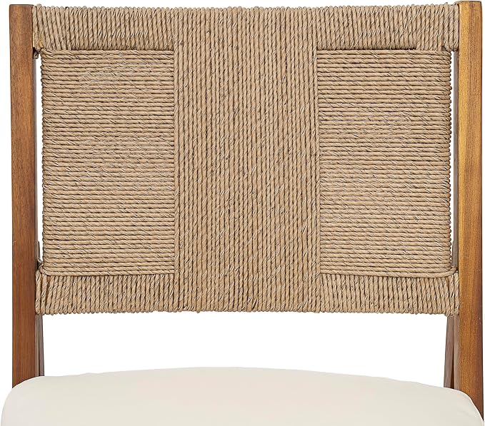 Christopher Knight Home Arly Acacia Wood Patio Dining Set for 6, Solid Wood Outdoor Dining Table Set for 6, 7 Piece Outdoor Dining Set with Rectangular Table and Wicker Backrest, Teak+Cream