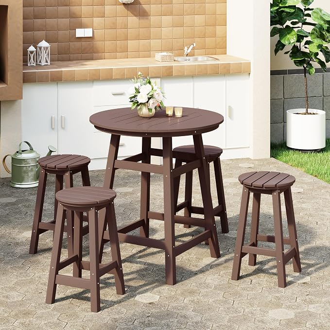 WestinTrends Malibu 5-Piece HDPE Outdoor Patio Dining Bar Bistro Table Set with Counter High Round Bar Stools