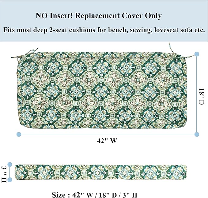 FUNHOME Outdoor Cushion Covers,42" x 18" x 3", No Insert! Patio Cushion Covers Replacement for Outdoor Furniture,Water Resistant Patio Bench Loveseat Covers 1 Pack, Green Medal (Covers ONLY)