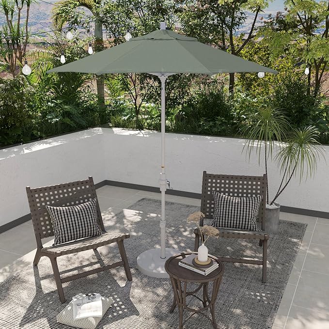 California Umbrella 7.5' Rd. Aluminum Patio Umbrella, Crank Lift, Collar Tilt, White