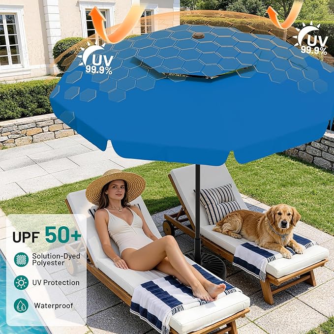 AreShark 12ft 2-Tier Patio Umbrella with Valance - Outdoor Umbrella Waterproof UV Protection, Market Table Umbrella w/ 8 Sturdy Ribs&Crank for Pool, Backyard, Garden(Royal Blue)