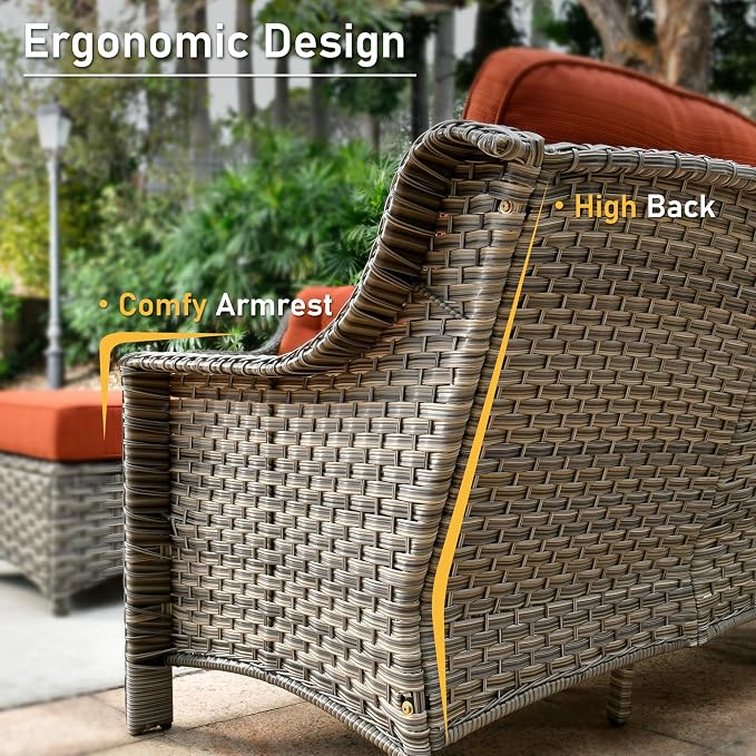 HOOOWOOO 5 Piece Patio Furniture Conversation Sets with Swivel Rocking Chairs,Outdoor Wicker Furniture with LED Tablet,All Weather Resistant High Back Rattan Conversational Set(Orange Red)