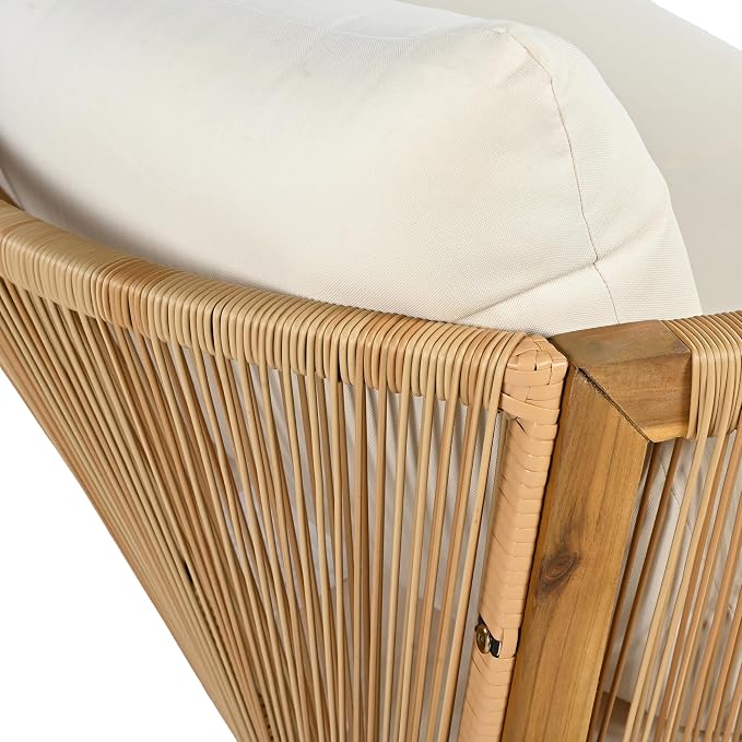 Christopher Knight Home Havets 3 Pieces Acacia Wood Patio Furniture Set, Faux Rattan Sofa and Coffee Table, Outdoor Conversation Sets with 6" Thick Cushions for Backyard Garden Balcony, Teak+Beige