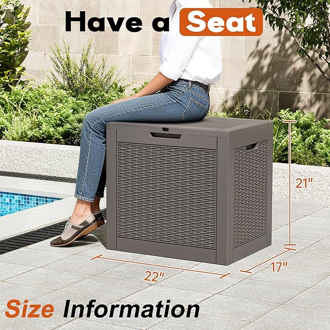 Outdoor Storage Box, Resin Deck Boxes Indoor and outdoor, Waterproof Storage Box Lockable Lid (Grey,31 Gallon)