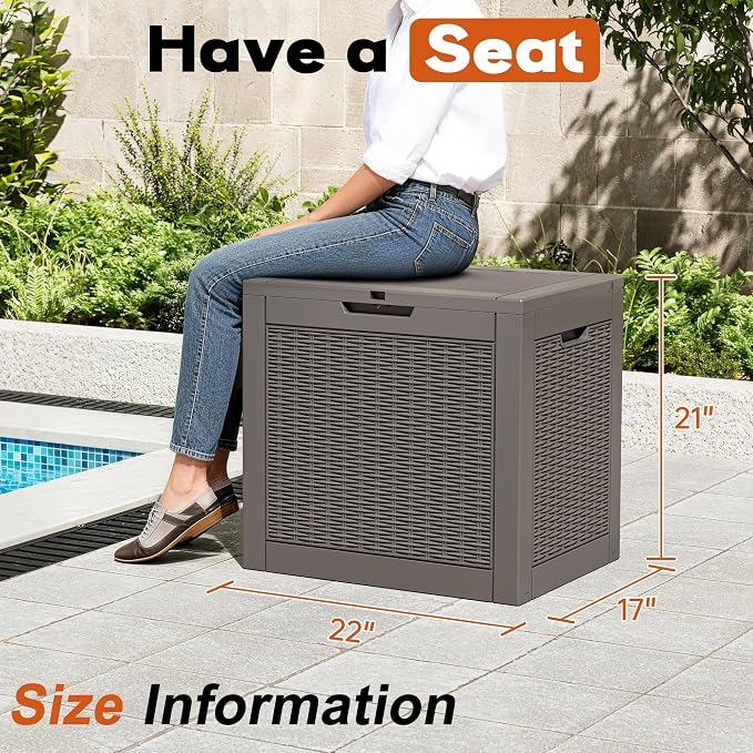 Outdoor Storage Box, Resin Deck Boxes Indoor and outdoor, Waterproof Storage Box Lockable Lid (Grey,35 Gallon-2Pack)