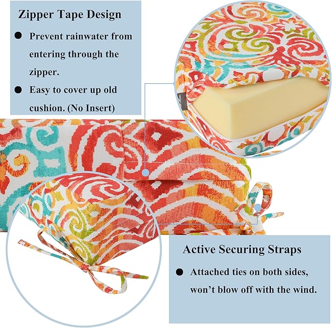 FUNHOME Outdoor Chair Cushion Covers 2 Pack, No Insert! Patio Cushion Covers Replacement 24" x 22" x 4", Water Resistant Chair Cushion Slipcovers, Corinthian Dapple(Covers ONLY)