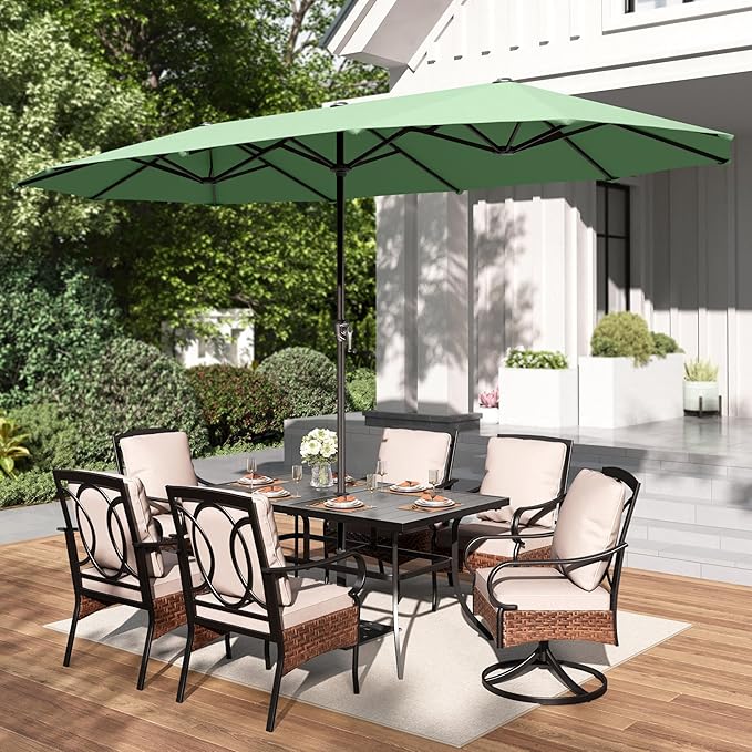 PHI VILLA 13ft Large Patio Umbrellas, Double-Sided Outdoor Market Rectangle Umbrella for Outside, Mint Green