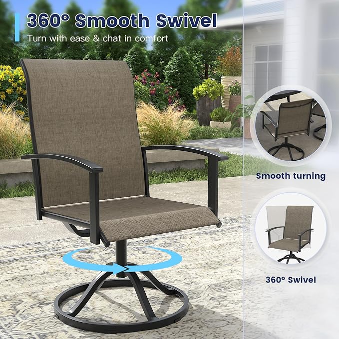 VICLLAX Outdoor Table and Chairs Set for 8, Patio Dining Set of 60 Metal Round Patio Table with Umbrella Hole & 9 Swivel Outdoor Dining Chairs for Backyard Lawn, Mixed Brown & Black