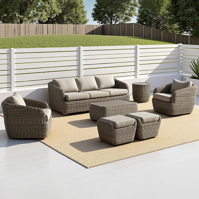 CHITA 8 Pieces Patio Wicker Furniture Set, Outdoor Rattan Bistro Set with Removable Thickened Cushions, Fully Assembled