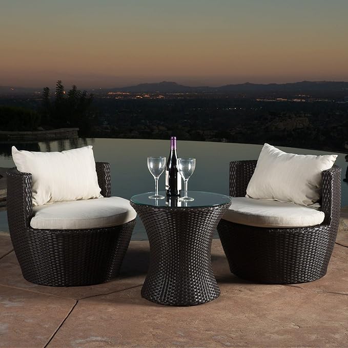Christopher Knight Home Kono PE Wicker Chat Set, 3-Pcs Set, Brown
