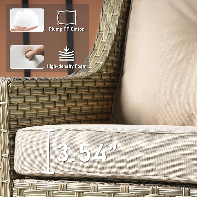 HOOOWOOO 6 Piece Patio Furniture Conversation Sets with Sola Light Table,Outdoor Wicker Furniture with Ottoman, All Weather Resistant Outside High Back Rattan Patio Set(Beige Tan)