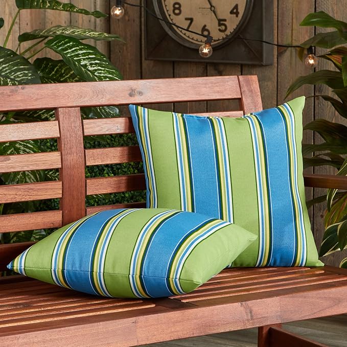 South Pine Porch Outdoor 17-inch Square Accent Pillow (Set of 2), Cayman Stripe