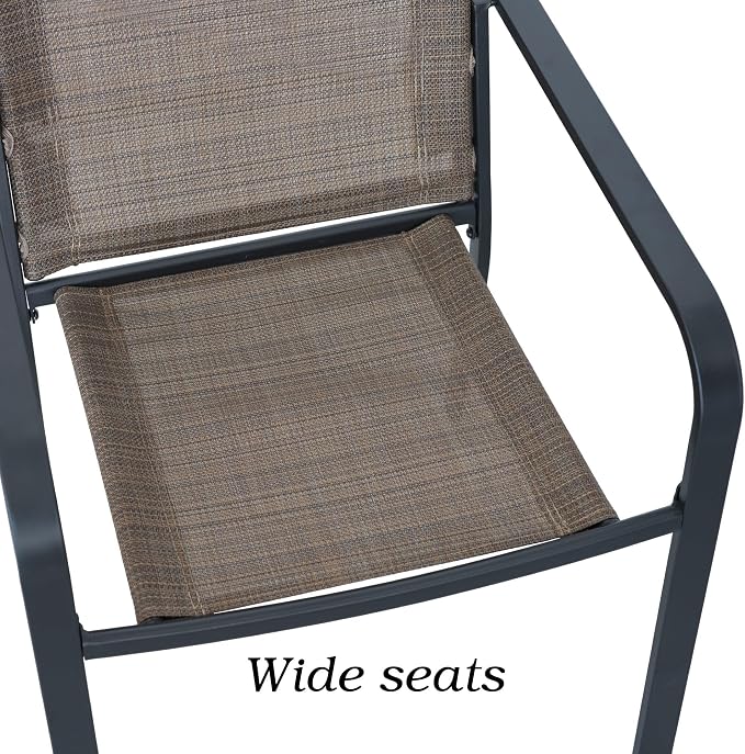 Anmutig 3-Piece Outdoor Dining Set, Small Metal Bistro Table with 2 Stackable Sling Chairs, 27.5 x 27.5 Inch Round Table, Brown Fabric