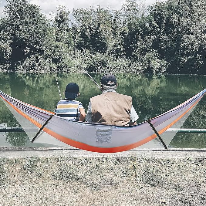 Camping Hammock with Net, Travel Portable Lightweight Hammock with Tree Straps and Carabiners, Pop Up Parachute Nylon Hammock, for Beach Patio Hiking (Color : LargeD, Size : 270x140cm)