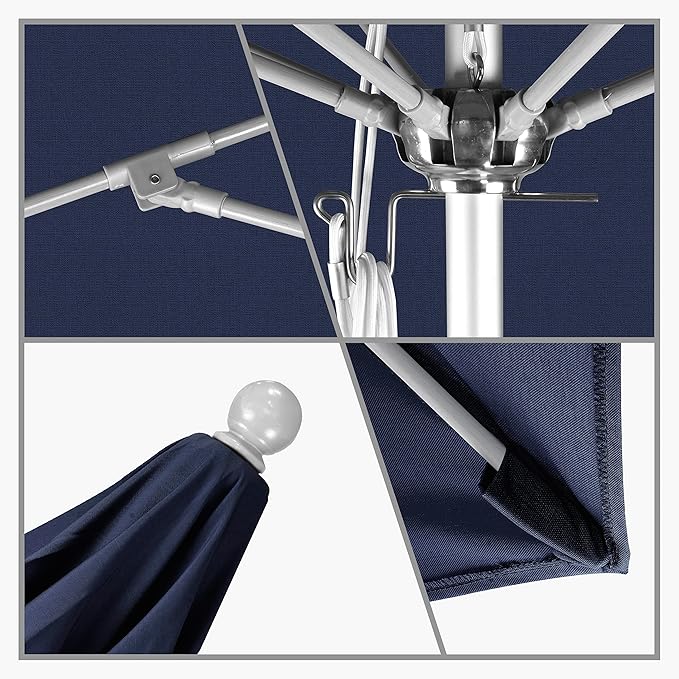 California Umbrella 11' Rd. Venture Series Contract Grade Patio Umbrella, Pulley Open, Silver Finish, Sunbrella Navy