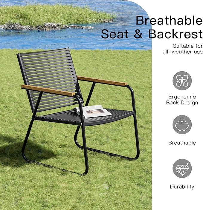4-Piece Patio Furniture Set, Compact Outdoor Conversation Set with Loveseat, 2 Chairs and Glass Table, Weather-Resistant for Apartment Patio, Small Spaces, Balcony, Backyard – Black