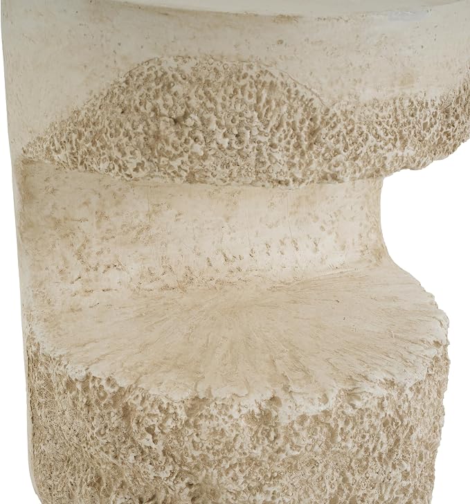 Outdoor Side Table, Modern Organic MGO Accent End Table for Patio, Living Room, Beige Tone Travertine-Look Textured