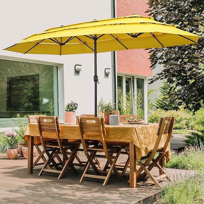 Ainfox 15ft Large Patio Umbrella, Outdoor Double-Sided Pool Umbrellas, 3 Tiers Large Rectangle Market Umbrella for Poolside