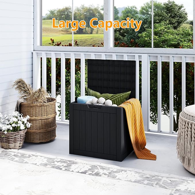 35 Gallon deck box Outdoor Cushion Storage Waterproof, Outdoor Storage Box with Lockable Lid & UV-Resistant for Patio Furniture, Outdoor Cushions, Garden Tools and Pool Supplies, Black