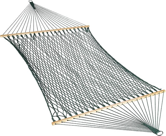 Bliss Hammocks BH-410GR 60in Wide Cotton Rope Hammock, Indoor Outdoor Poolside Patio Backyard Hammock, Includes Chains & Hooks, Eco Friendly Polyester, Hardwood Spreader, 450 Pound Capacity, Green