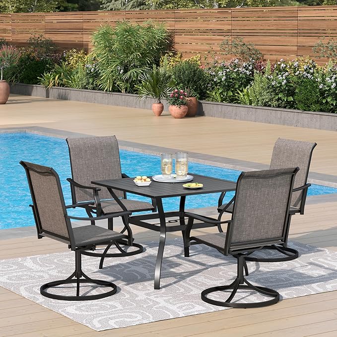 PHI VILLA 5 pcs Patio Dining Set,Outdoor Swivel Dining Chairs 4 and Metal Dining Table,Quick-Dry Textilene Fabric and Sturdy Metal Frame,Outdoor Table and Chairs for Yard