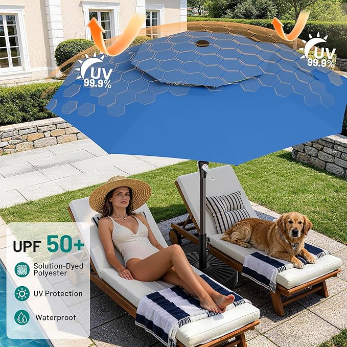 AreShark 9ft 2 Tiers Patio Umbrella - Outdoor Umbrella Waterproof UV Protection, Market Table Umbrella w/Push Button Tilt&Crank for Pool, Porch, Garden(Royal Blue)