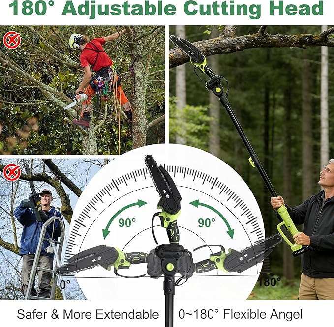 Electric Pole Saw, 6 Inch Battery Powered Tree Trimmer and Handheld Mini Chainsaw with Adjustable Extension Pole for Branch Limb Cutting,Pruning,Yard,Garden, Brushless Pole Saw