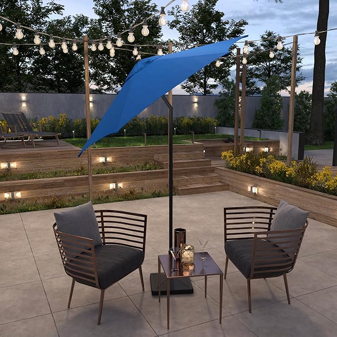 Sunline 7.5 ft Patio Umbrella with Crank & Push Button Tilt, Outdoor Market Umbrella with UV Protection & Wind Vent, Metal Frame for Deck, Pool & Table, Pacific Blue