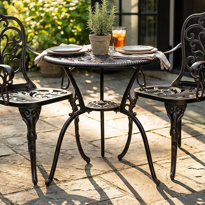Christopher Knight Home Vigo Aluminum Outdoor Bistro Table with Umbrella Hole, Small Metal Round Side Table, Outdoor Bistro Dining Table, Copper