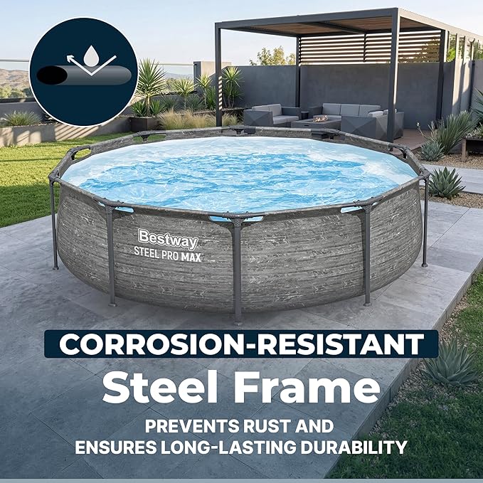 Bestway Steel Pro MAX 10' x 30" Above Ground Pool, Round Metal Frame Outdoor Swimming Pool Set with Filter Pump, Stacked Stone Print