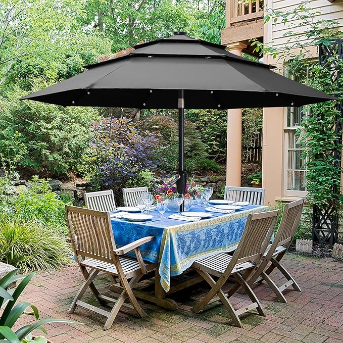 ABCCANOPY Solar Led Patio Umbrellas 3-Tiers 10FT (Dark Gray)