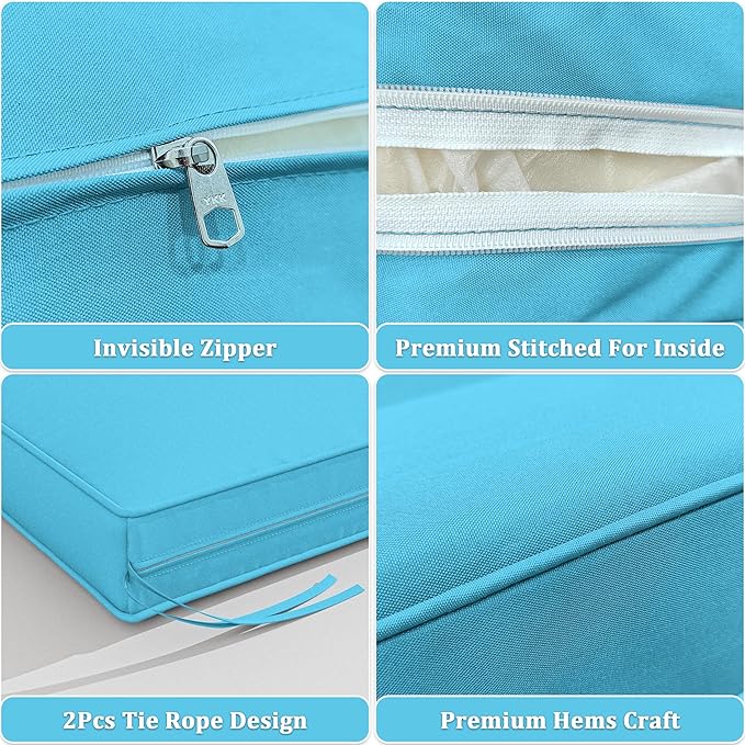 3 Pack Outdoor Patio Seat Cushions Replacement Covers Fit for 4 Pieces 4-Seater Wicker Rattan Patio Conversation Set Loveseat Chair Couch Furniture,36x18x2,18x18x2,Lake Blue-Cover Only