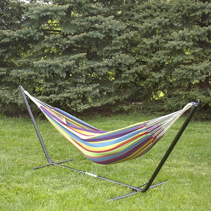 Northlight 72" Yellow and Blue Striped Woven Double Brazilian Hammock
