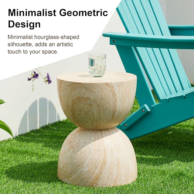 Glitzhome Outdoor Side Table Set of 2, 17.75" H Decorative Garden Stool MGO Hourglass Faux Terrazzo End Table, Round Planter Stand for Indoor Outdoor Living Room Bedroom Patio Deck Poolside