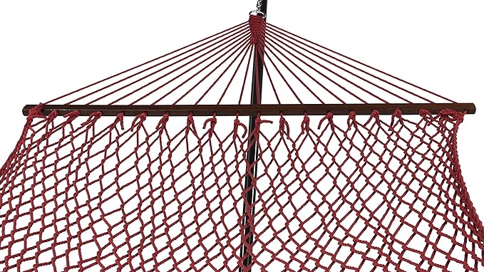 Island Escape Rope Hammock and Stand Set (Mocha Stand and Red Hammock)