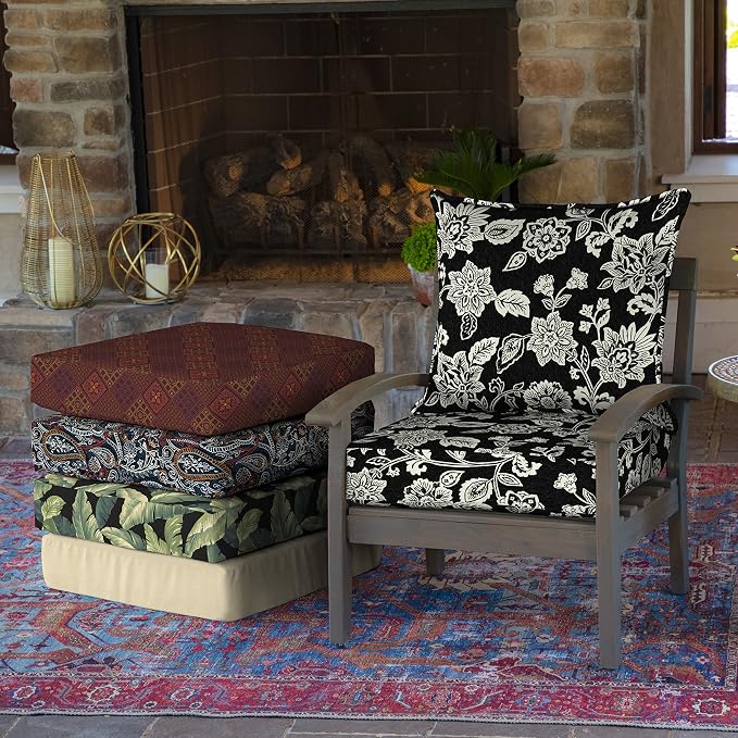 Arden Outdoor Deep Seat Cushion Set, 24x24, Black Jacobean