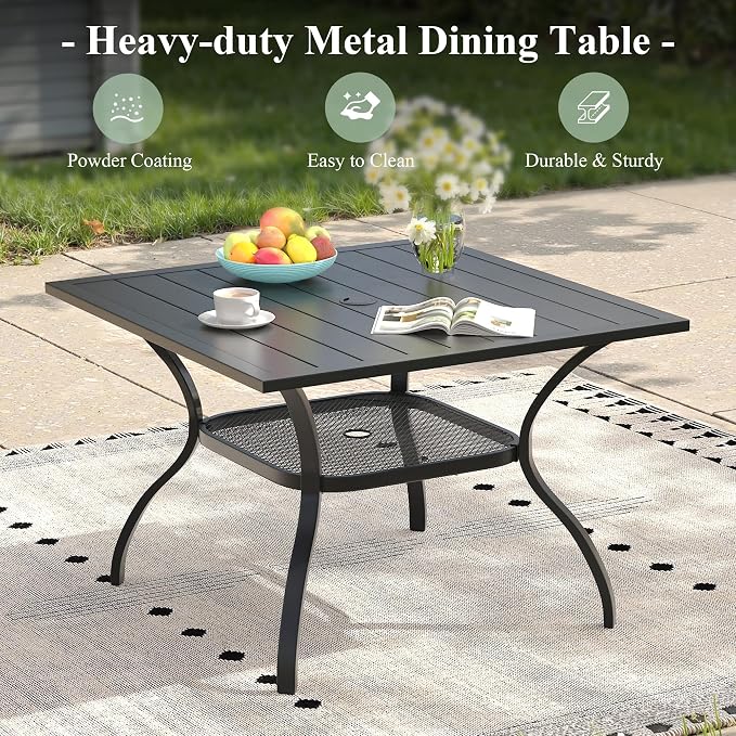 5 Pieces Patio Dining Set, 4 Outdoor Swivel Dining Chairs with 37.8" Square Metal Outdoor Dining Table with Umbrella Hole for Garden Backyard Deck, Mixed Brown & Black