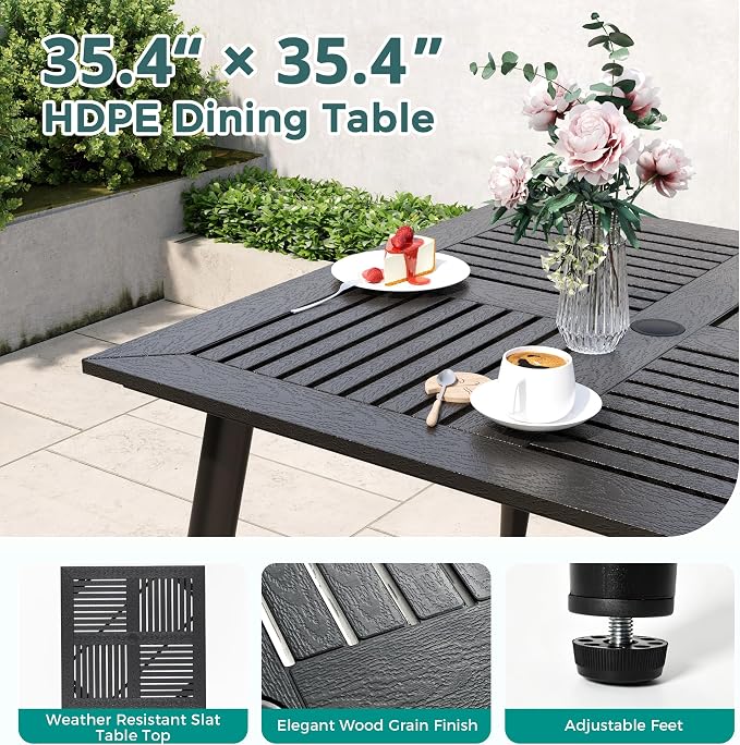 Pamapic 5-Piece HDPE Outdoor Dining Set, All-Weather Patio Furniture Set with Powder-Coated Iron Frame, Outdoor Table & 4 Stackable Chairs for Garden, Backyard, Poolside, Deck