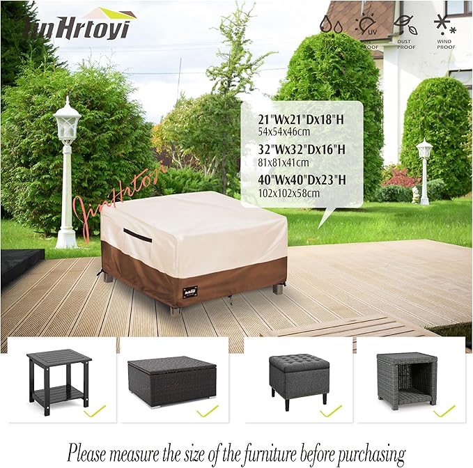 JinHrtoyi Patio Square Table Cover,40Wx40Dx23H Inches 100% Waterproof Heavy Duty Outdoor Coffee Table Cover,Beige&Brown Modern Style Outdoor Furniture Covers